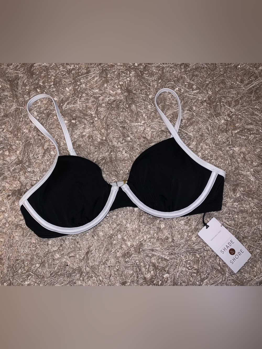 Shade & Shore Black Bikini Top with White Trim 34B